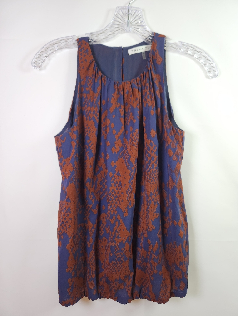 Trina Turk | Sleeveless Blouse Tank | Brown Navy Silk Top 137108